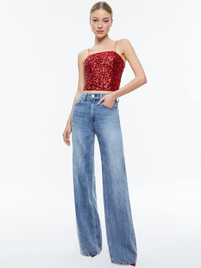 Alice Olivia CERESI SEQUIN BANDEAU TOP Red Apple Women Tops