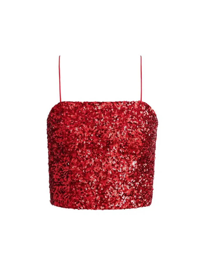 Alice Olivia CERESI SEQUIN BANDEAU TOP Red Apple Women Tops