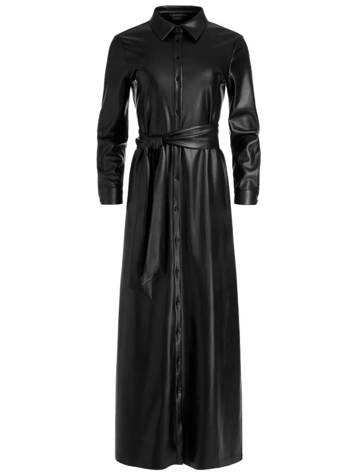 Alice Olivia CHASSIDY VEGAN LEATHER MAXI SHIRT DRESS Black Women Dresses