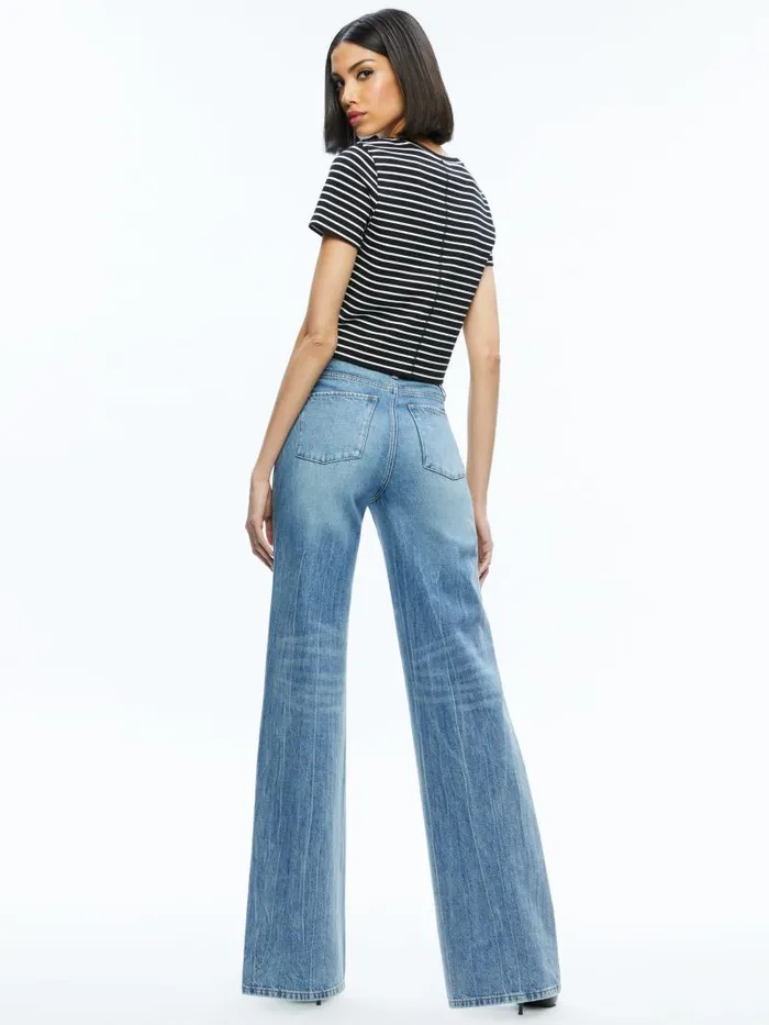 Alice Olivia CINDY CLASSIC CROPPED TEE Blackoff White Stripe Women Tops