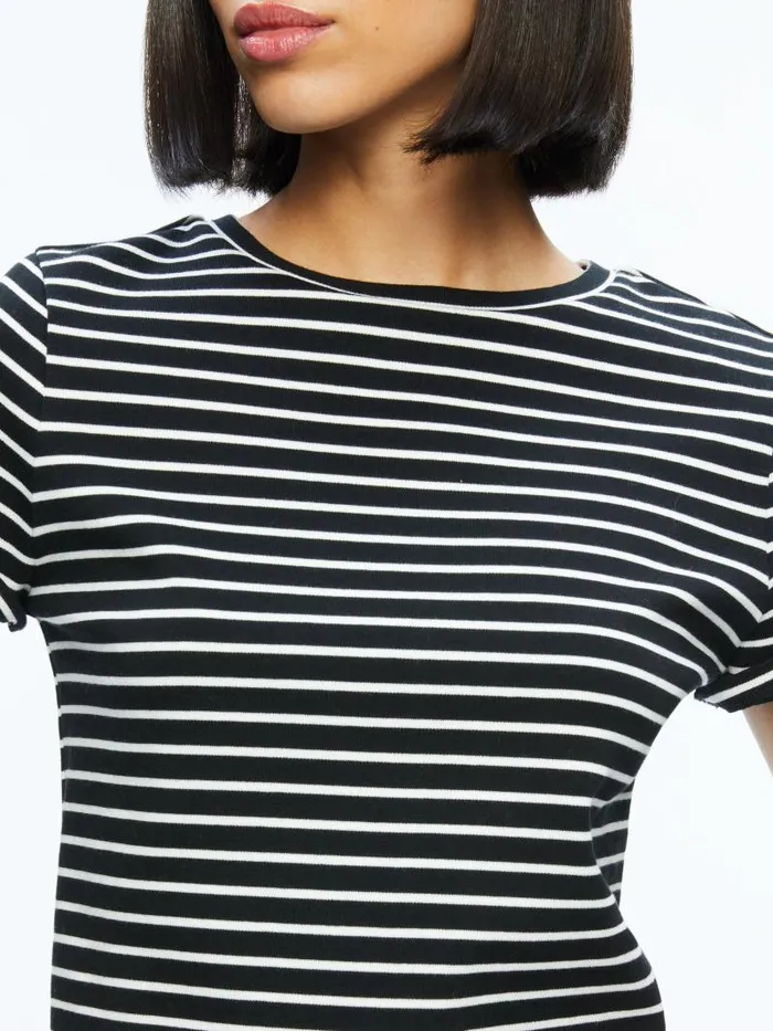Alice Olivia CINDY CLASSIC CROPPED TEE Blackoff White Stripe Women Tops