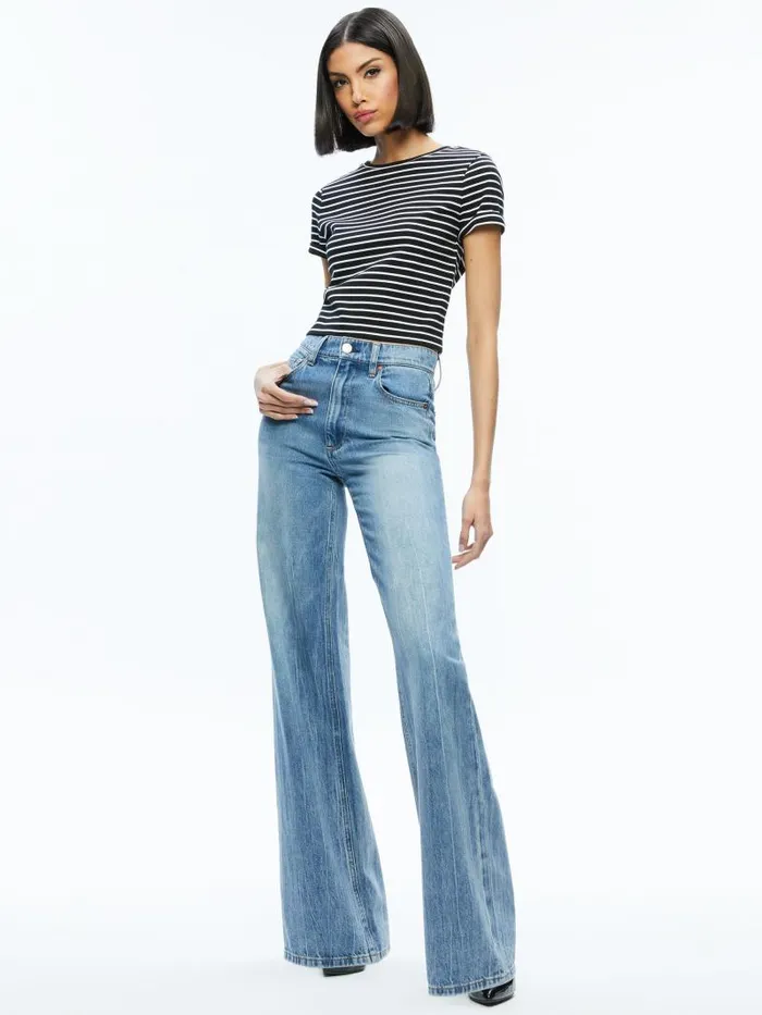 Alice Olivia CINDY CLASSIC CROPPED TEE Blackoff White Stripe Women Tops