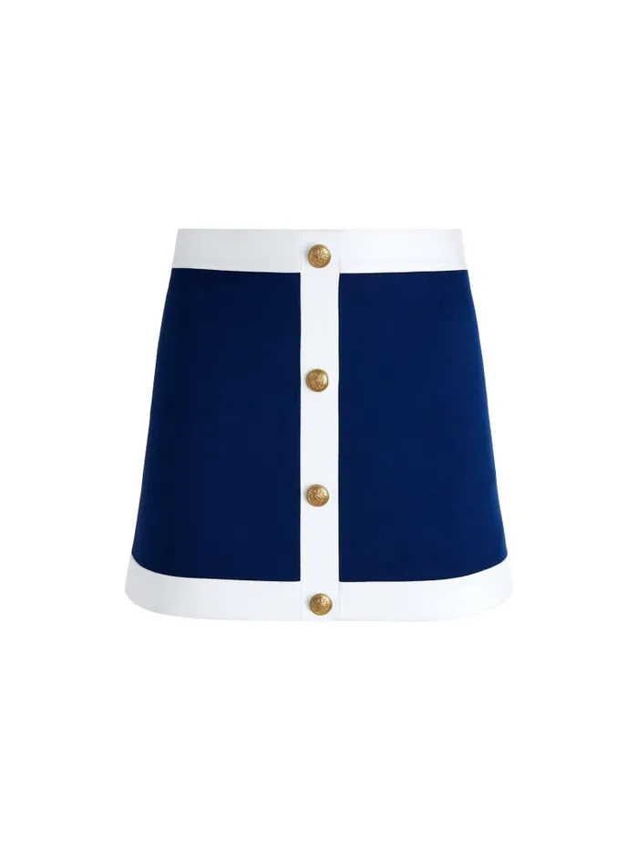 Alice Olivia COLTON COLORBLOCK BUTTON FRONT MINI SKIRT Indigooff White Women Skirts
