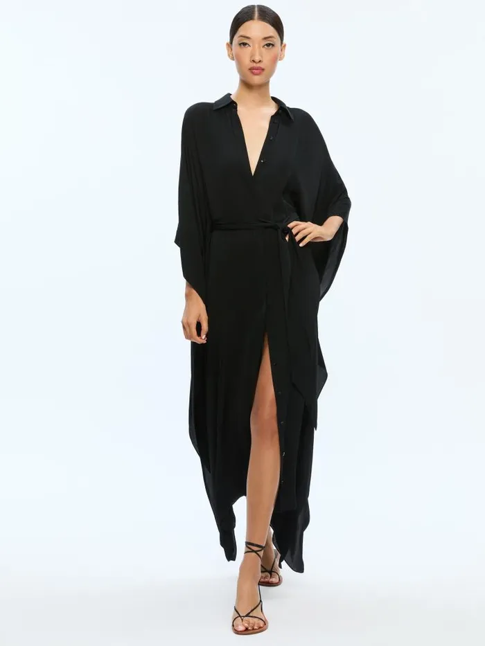 Alice Olivia DEANNE MIDI SHIRTDRESS WITH BELT Black Women Dresses