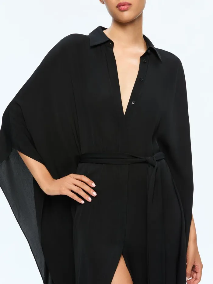 Alice Olivia DEANNE MIDI SHIRTDRESS WITH BELT Black Women Dresses
