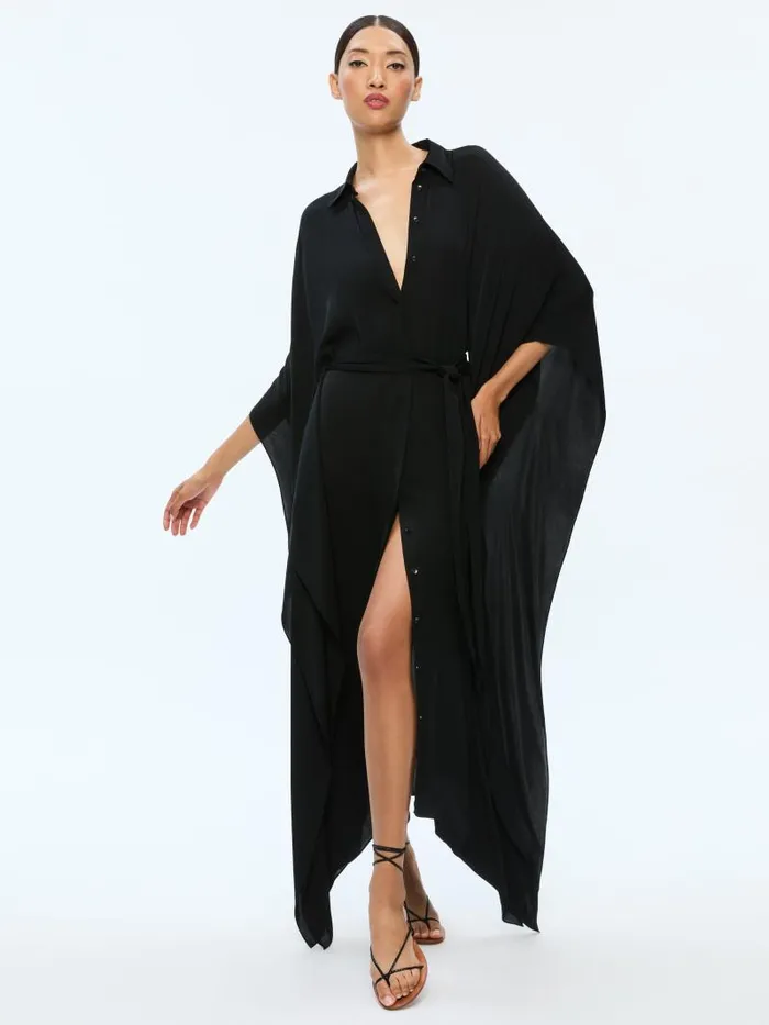 Alice Olivia DEANNE MIDI SHIRTDRESS WITH BELT Black Women Dresses