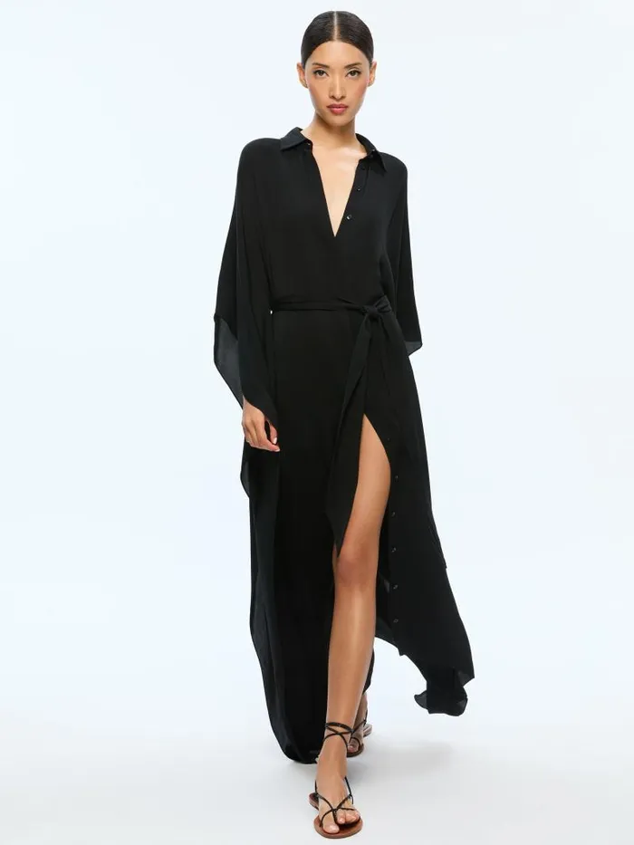 Alice Olivia DEANNE MIDI SHIRTDRESS WITH BELT Black Women Dresses