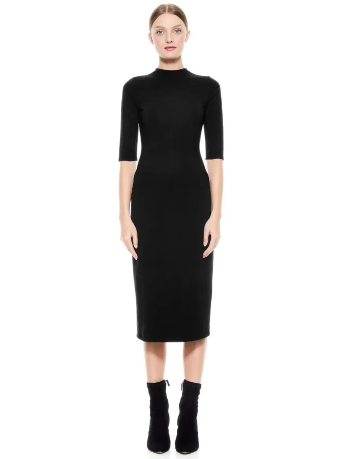 Alice Olivia DELORA FITTED MIDI DRESS Black Women Dresses