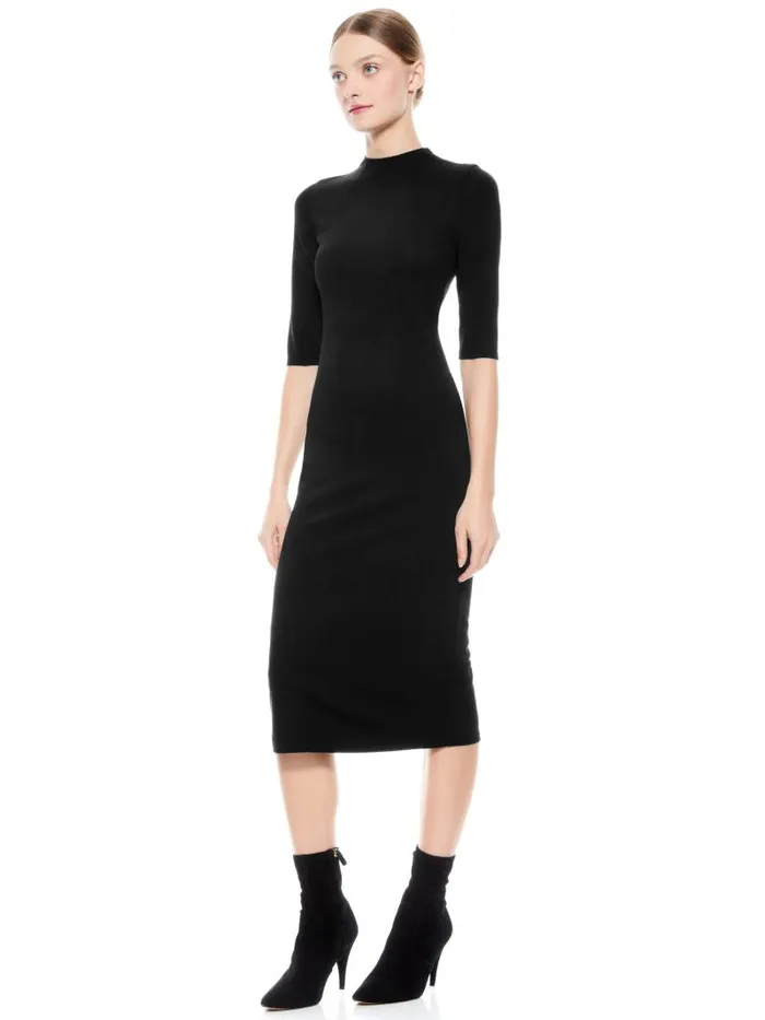 Alice Olivia DELORA FITTED MIDI DRESS Black Women Dresses
