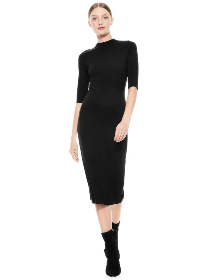 Alice Olivia DELORA FITTED MIDI DRESS Black Women Dresses