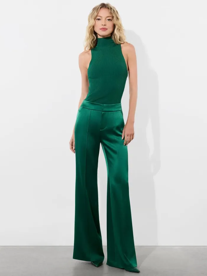 Alice Olivia DYLAN HIGH RISE WIDE LEG PANT Forest Green Women Pants