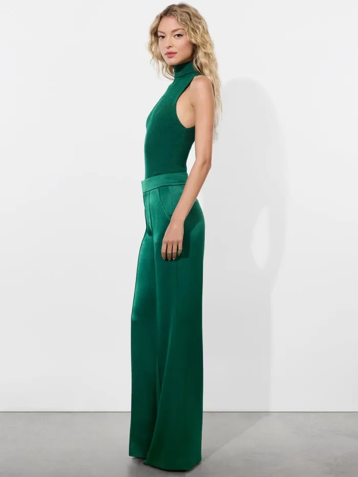 Alice Olivia DYLAN HIGH RISE WIDE LEG PANT Forest Green Women Pants