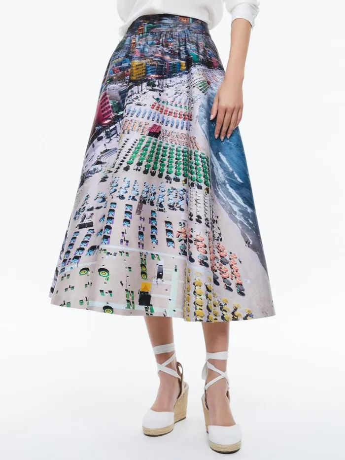 Alice Olivia EARLA HIGH RISE FLARE SKIRT Whispering Waves Women Skirts