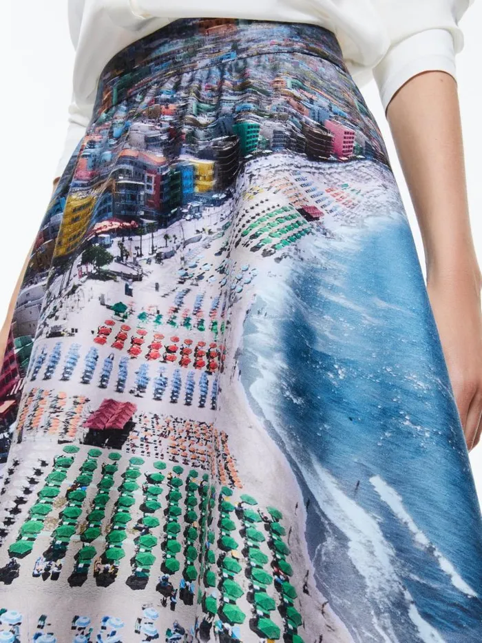 Alice Olivia EARLA HIGH RISE FLARE SKIRT Whispering Waves Women Skirts