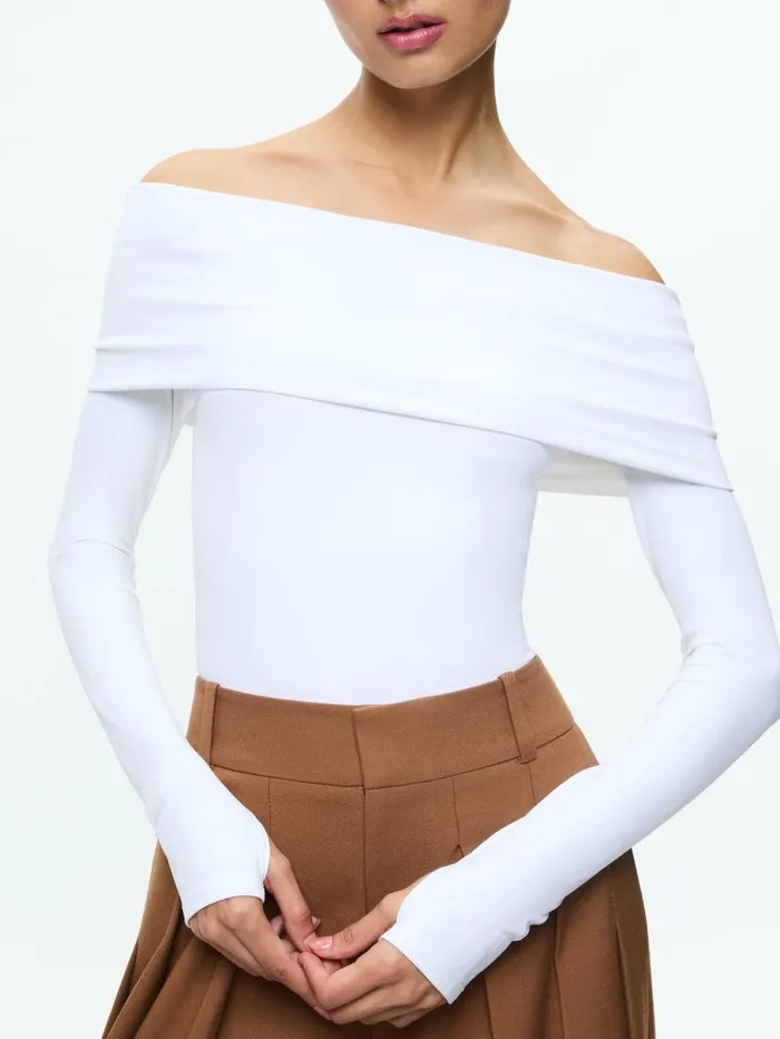 Alice Olivia ELIA OFF THE SHOULDER BODYSUIT Black Women Tops
