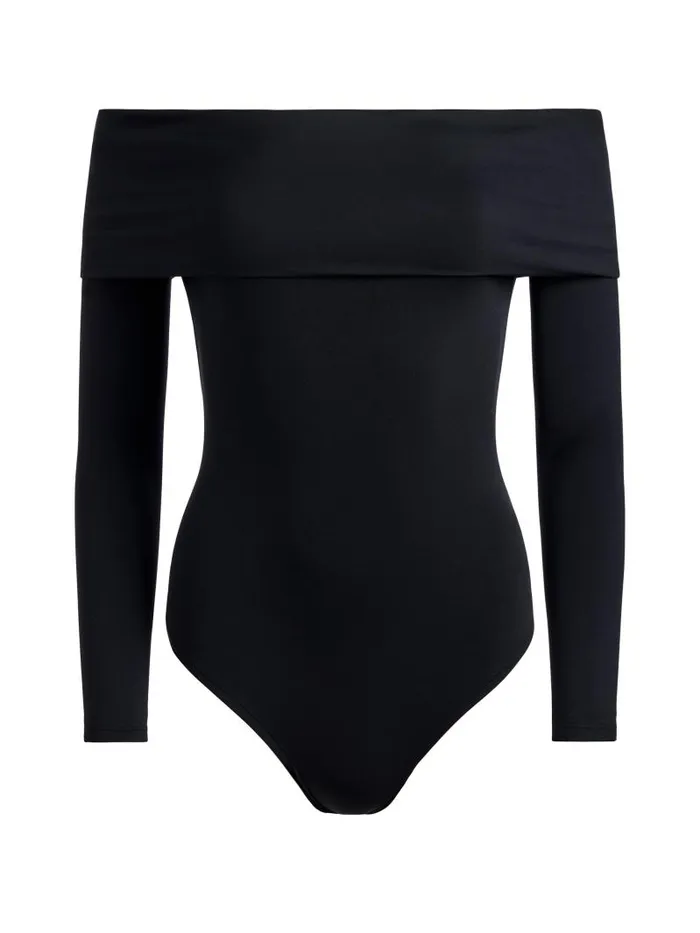 Alice Olivia ELIA OFF THE SHOULDER BODYSUIT Black Women Tops