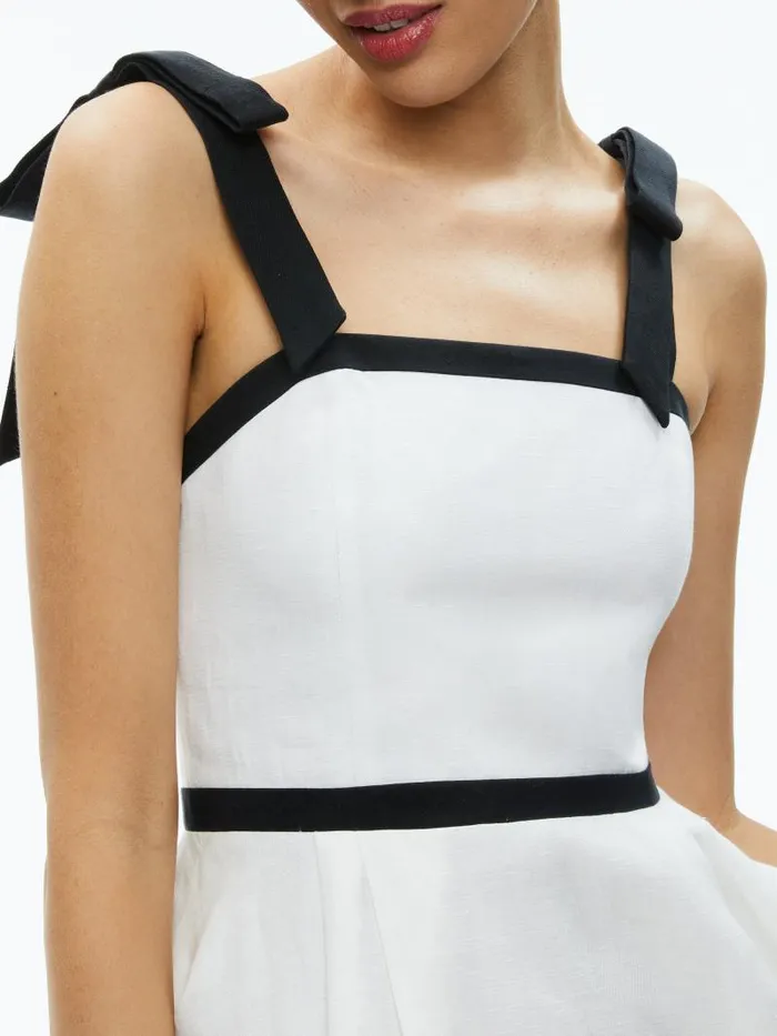 Alice Olivia ELOISA TIE SHOULDER MINI DRESS Off Whiteblack Women Dresses