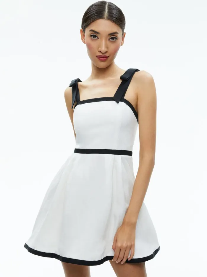 Alice Olivia ELOISA TIE SHOULDER MINI DRESS Off Whiteblack Women Dresses