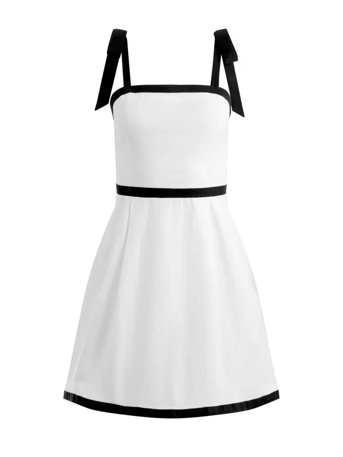 Alice Olivia ELOISA TIE SHOULDER MINI DRESS Off Whiteblack Women Dresses