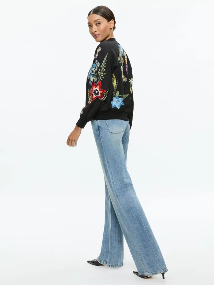 Alice Olivia FELISA EMBELLISHED VARSITY JACKET Le Parisien Black Women Jackets Coats