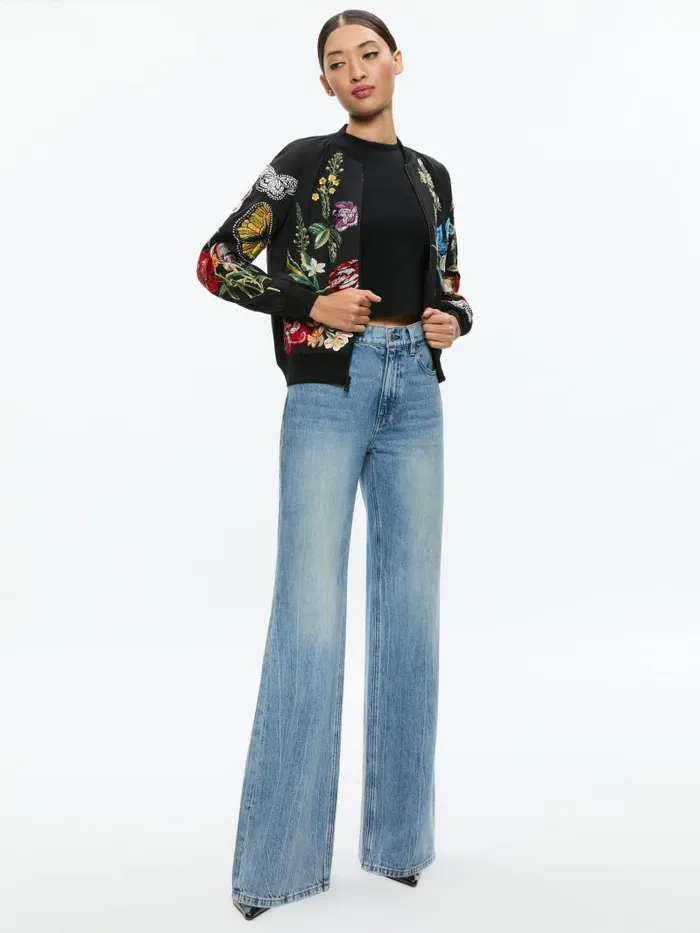 Alice Olivia FELISA EMBELLISHED VARSITY JACKET Le Parisien Black Women Jackets Coats