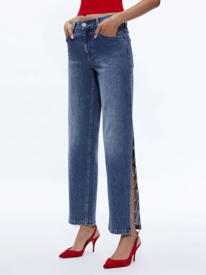 Alice Olivia GAYLE EMBELLISHED SIDE JEAN Brooklyn Blue Women Jeans