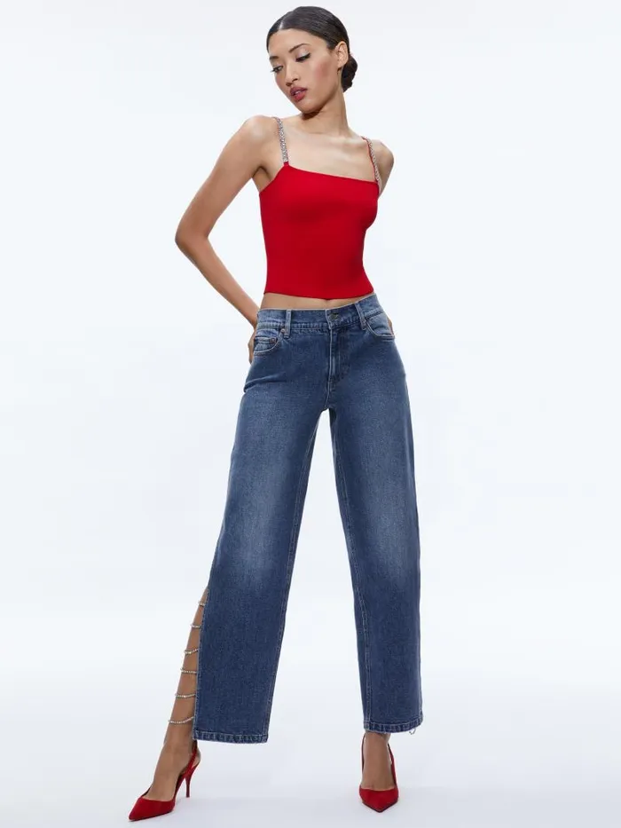 Alice Olivia GAYLE EMBELLISHED SIDE JEAN Brooklyn Blue Women Jeans