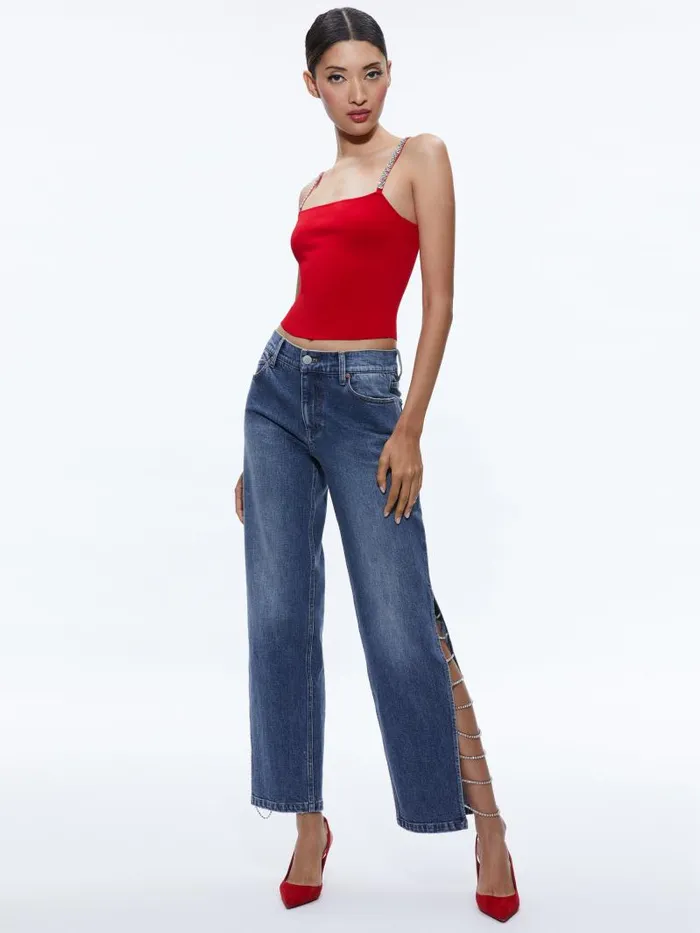 Alice Olivia GAYLE EMBELLISHED SIDE JEAN Brooklyn Blue Women Jeans
