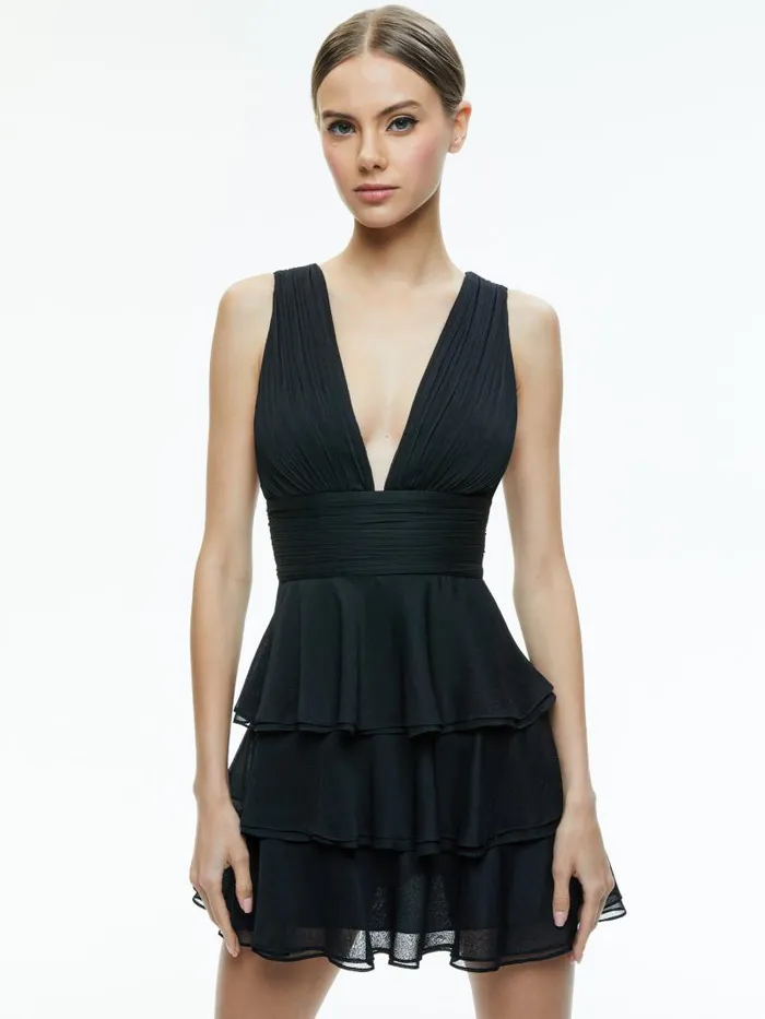 Alice Olivia HOLLY RUFFLED MINI DRESS Black Women Dresses