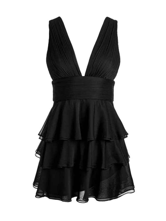 Alice Olivia HOLLY RUFFLED MINI DRESS Black Women Dresses
