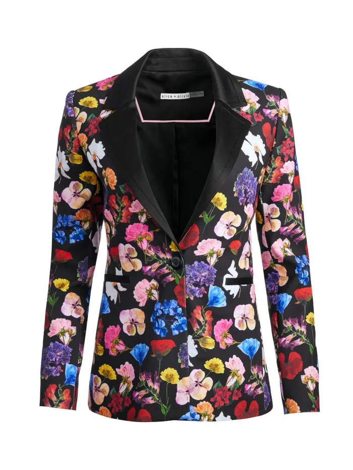 Alice Olivia HUNDLEY NOTCH COLLAR FITTED BLAZER Timeless Blossom Women Jackets Coats
