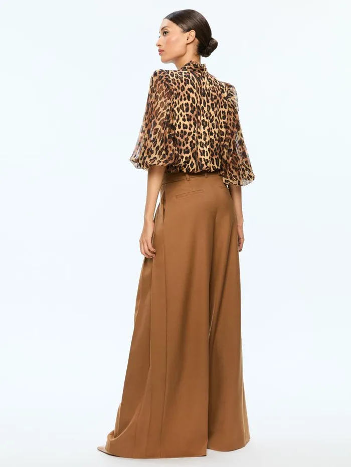 Alice Olivia ILAN BUTTON FRONT BLOUSE Spotted Leopard Dark Tan Women Tops