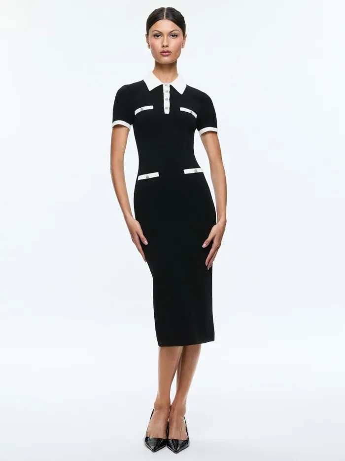 Alice Olivia IRIS MIDI POLO SWEATER DRESS Blacksoft White Women Dresses