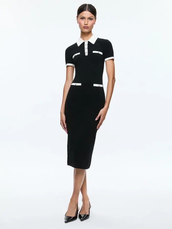 Alice Olivia IRIS MIDI POLO SWEATER DRESS Blacksoft White Women Dresses