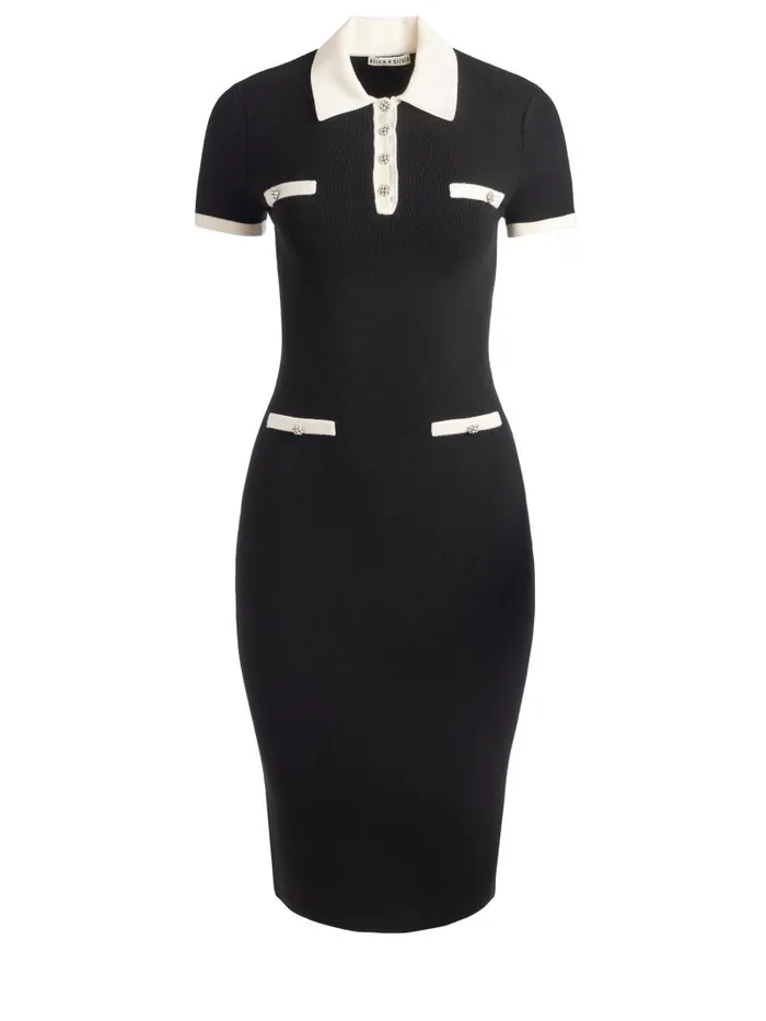 Alice Olivia IRIS MIDI POLO SWEATER DRESS Blacksoft White Women Dresses