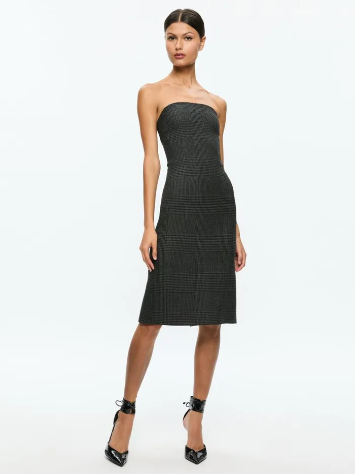 Alice Olivia KELLY STRAPLESS MIDI DRESS Charcoal Grey Melange Women Dresses