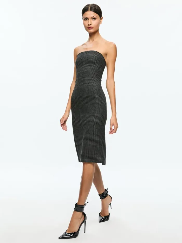 Alice Olivia KELLY STRAPLESS MIDI DRESS Charcoal Grey Melange Women Dresses
