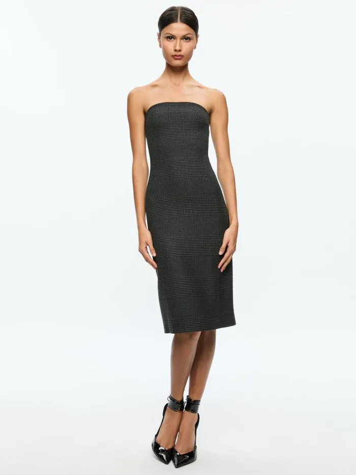 Alice Olivia KELLY STRAPLESS MIDI DRESS Charcoal Grey Melange Women Dresses