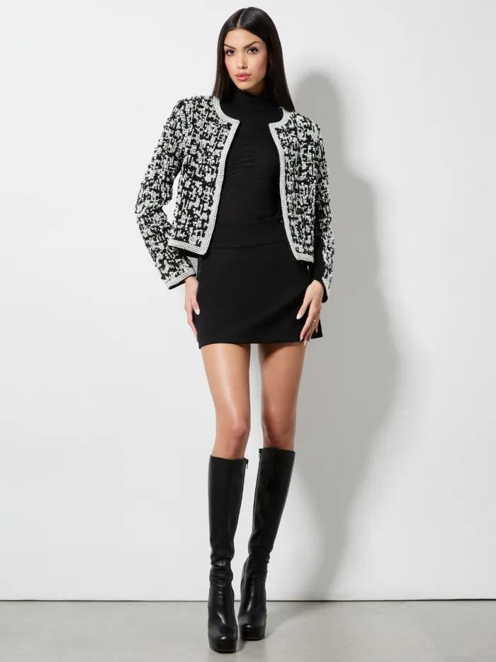 Alice Olivia KIDMAN BOXY PEARL EMBELLISHED JACKET Blackwhite Women Jackets Coats