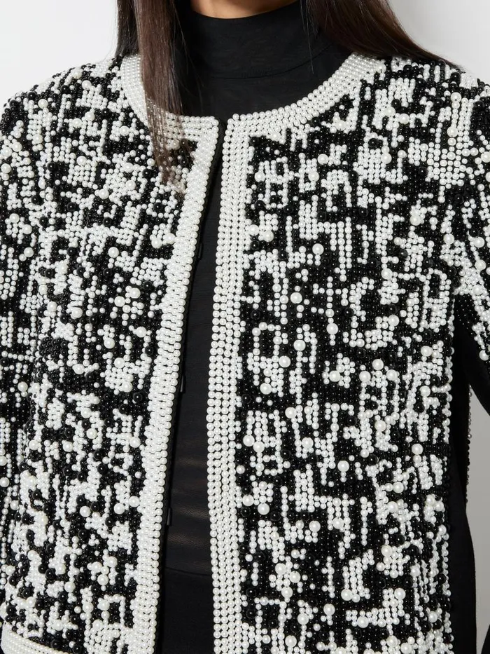 Alice Olivia KIDMAN BOXY PEARL EMBELLISHED JACKET Blackwhite Women Jackets Coats