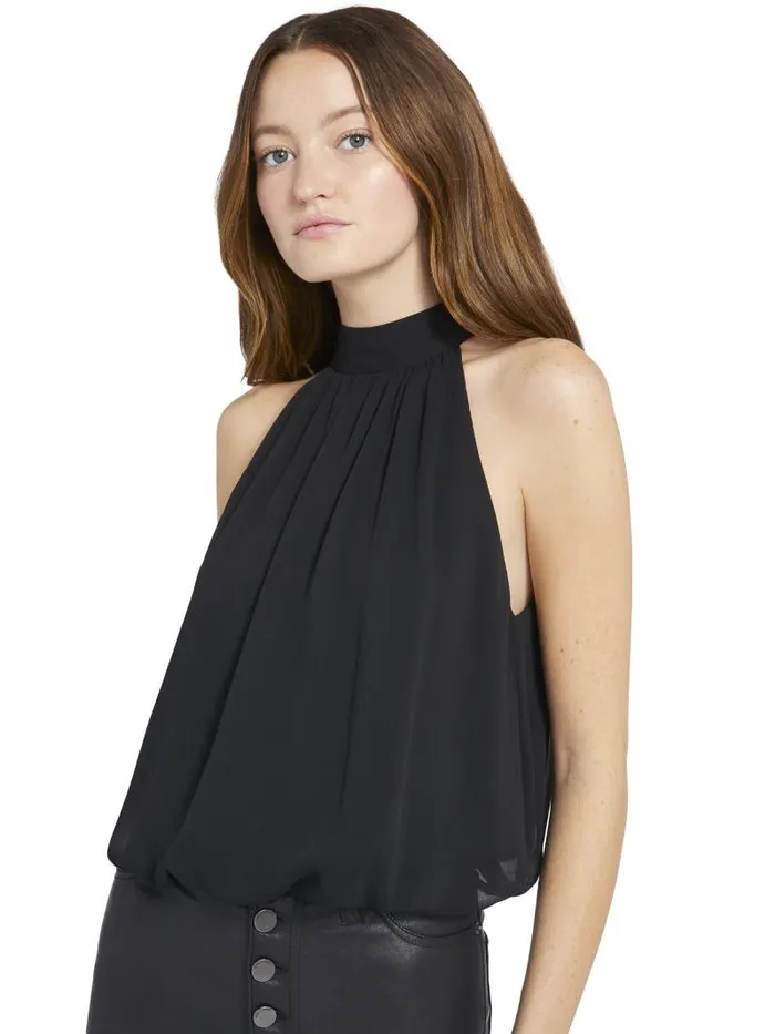 Alice Olivia MARIS HALTER NECK GATHERED TOP Black Women Tops