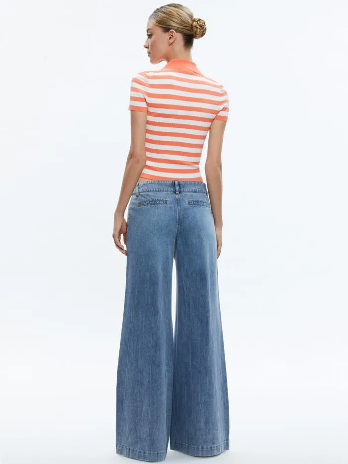 Alice Olivia MARTHA STRIPED POLO Coralsoft White Women Tops