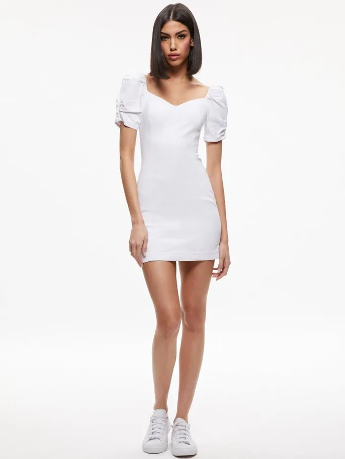 Alice Olivia MIMI PUFF SLEEVE DENIM MINI DRESS Vintage Sugar Women Dresses