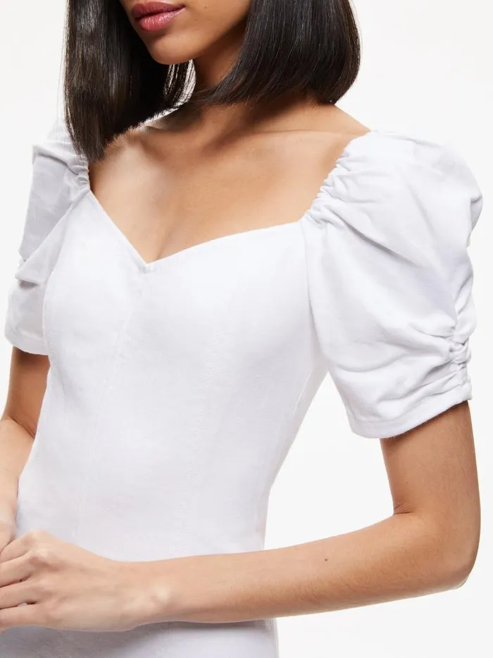 Alice Olivia MIMI PUFF SLEEVE DENIM MINI DRESS Vintage Sugar Women Dresses