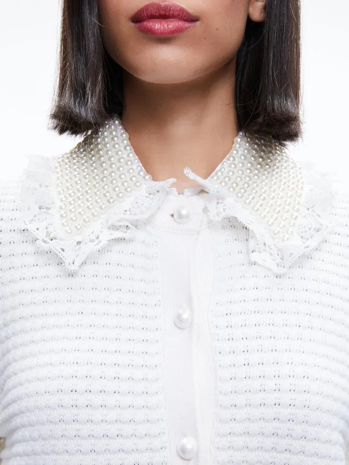 Alice Olivia NOELLA EMBELLISHED COLLARED CARDIGAN Black Women Sweaters