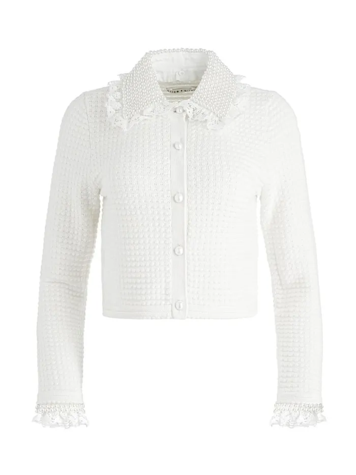 Alice Olivia NOELLA EMBELLISHED COLLARED CARDIGAN Black Women Sweaters