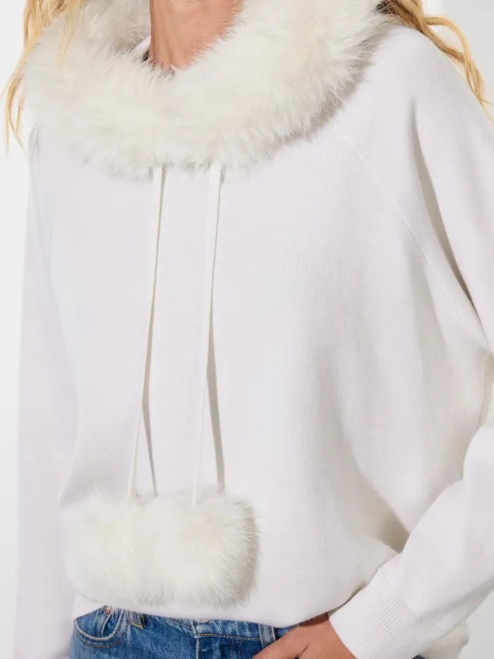 Alice Olivia OSCAR HOODIE WITH FAUX FUR TRIM Black Women Sweaters