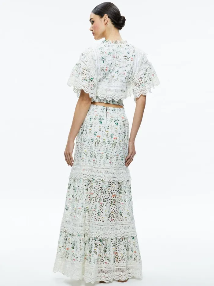 Alice Olivia REISE EMBROIDERED TIERED MAXI SKIRT Georgia Floral Women Skirts