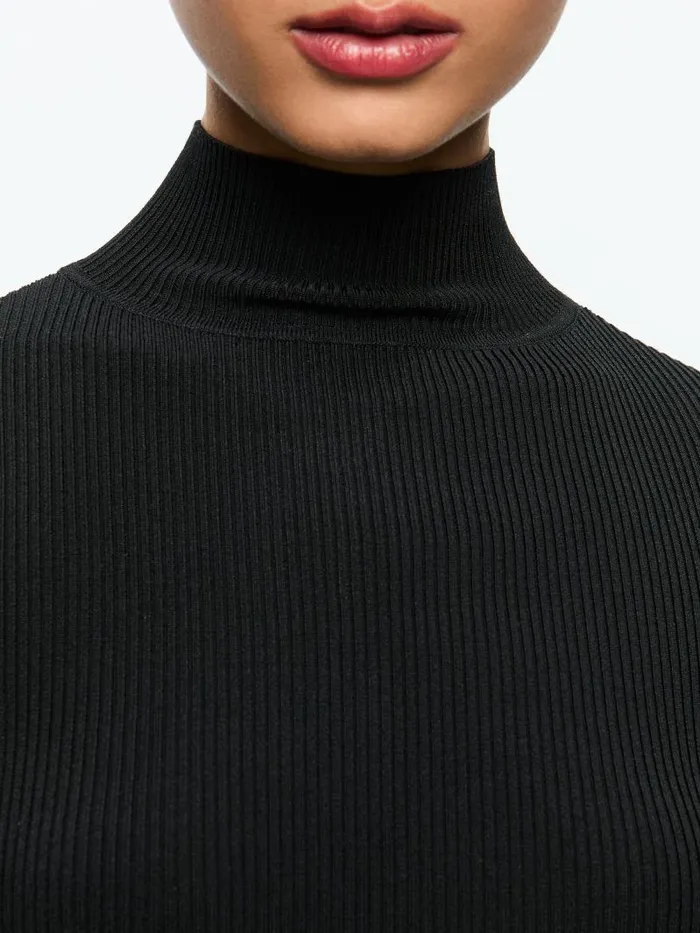 Alice Olivia ROBERTA LONG SLEEVE RIBBED TURTLENECK Black Women Tops