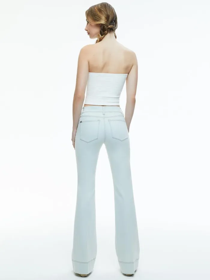 Alice Olivia SB ULTRA LOW RISE BELL JEAN Bleached Out Indigo Women Jeans